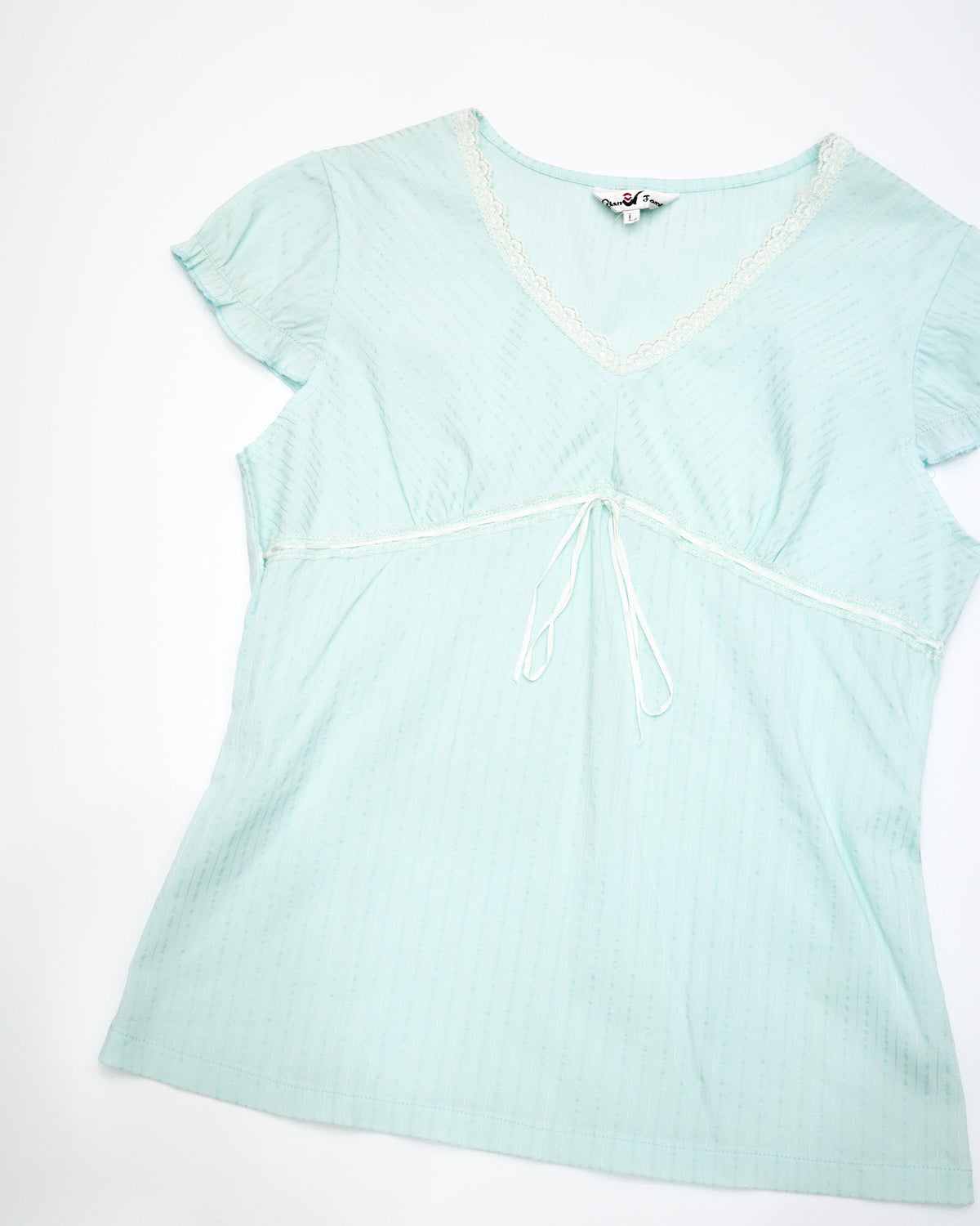 Mint V-Neck Ribbon Top