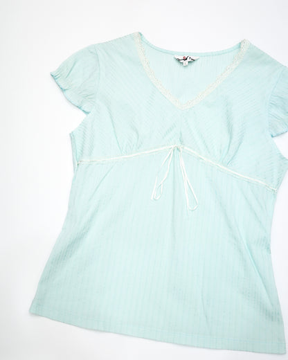 Mint V-Neck Ribbon Top