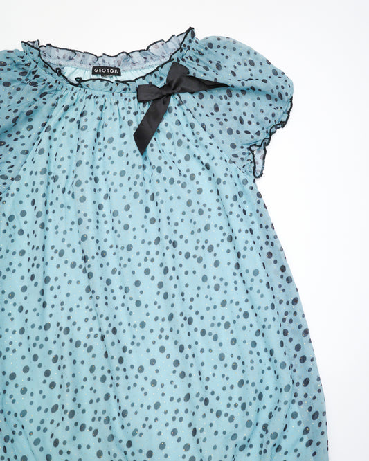 Blue Polka Dot Balloon-Hem Blouse