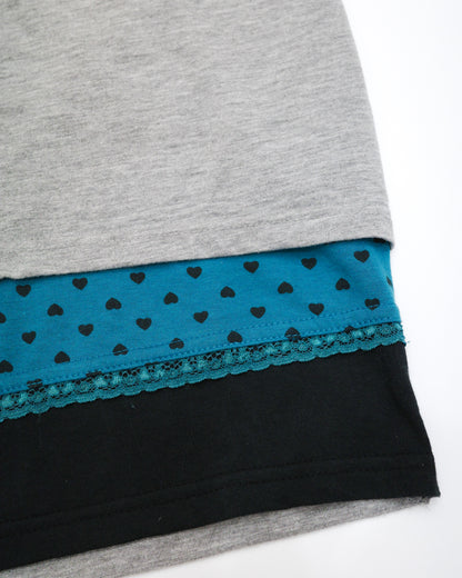 Grey & Teal Heart-Print Layered Tee