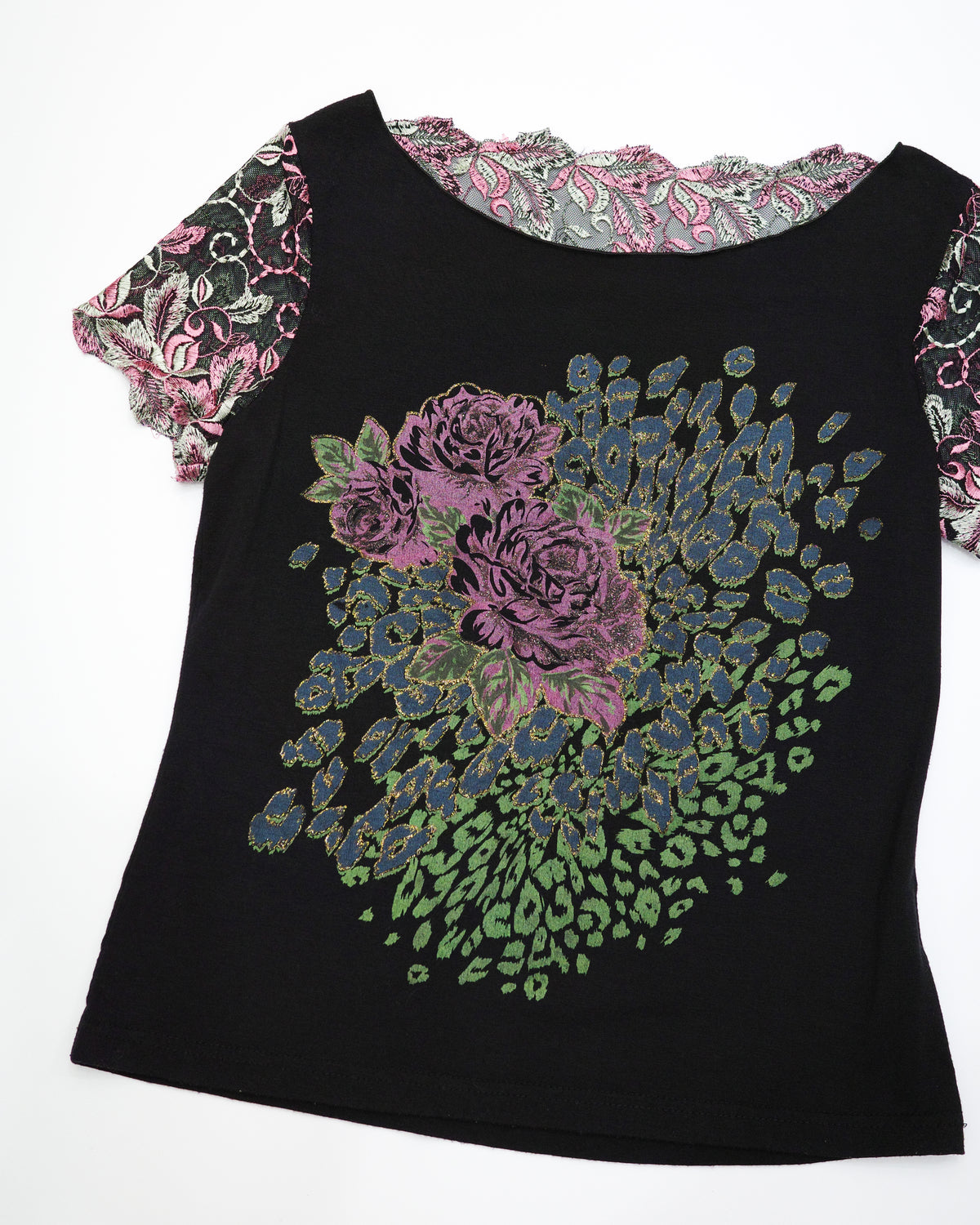 Black Tee with Floral Embroidery