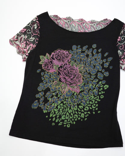 Black Tee with Floral Embroidery