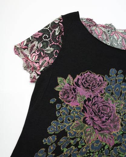Black Tee with Floral Embroidery