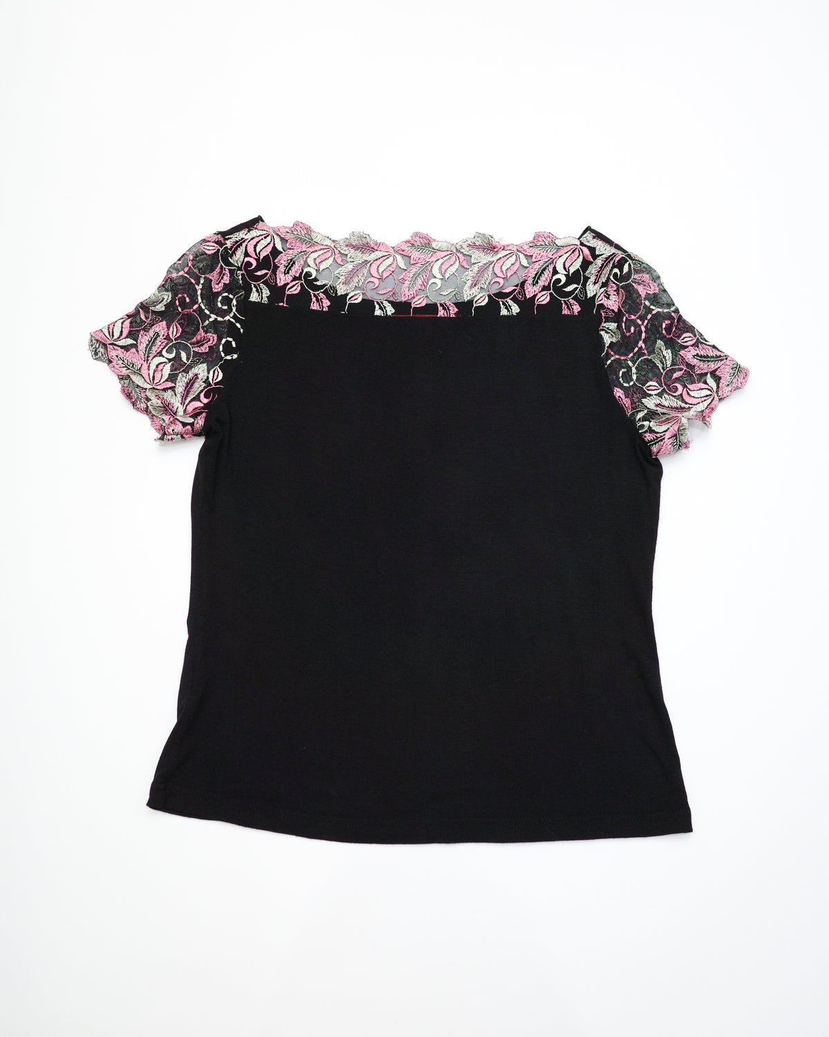 Black Tee with Floral Embroidery