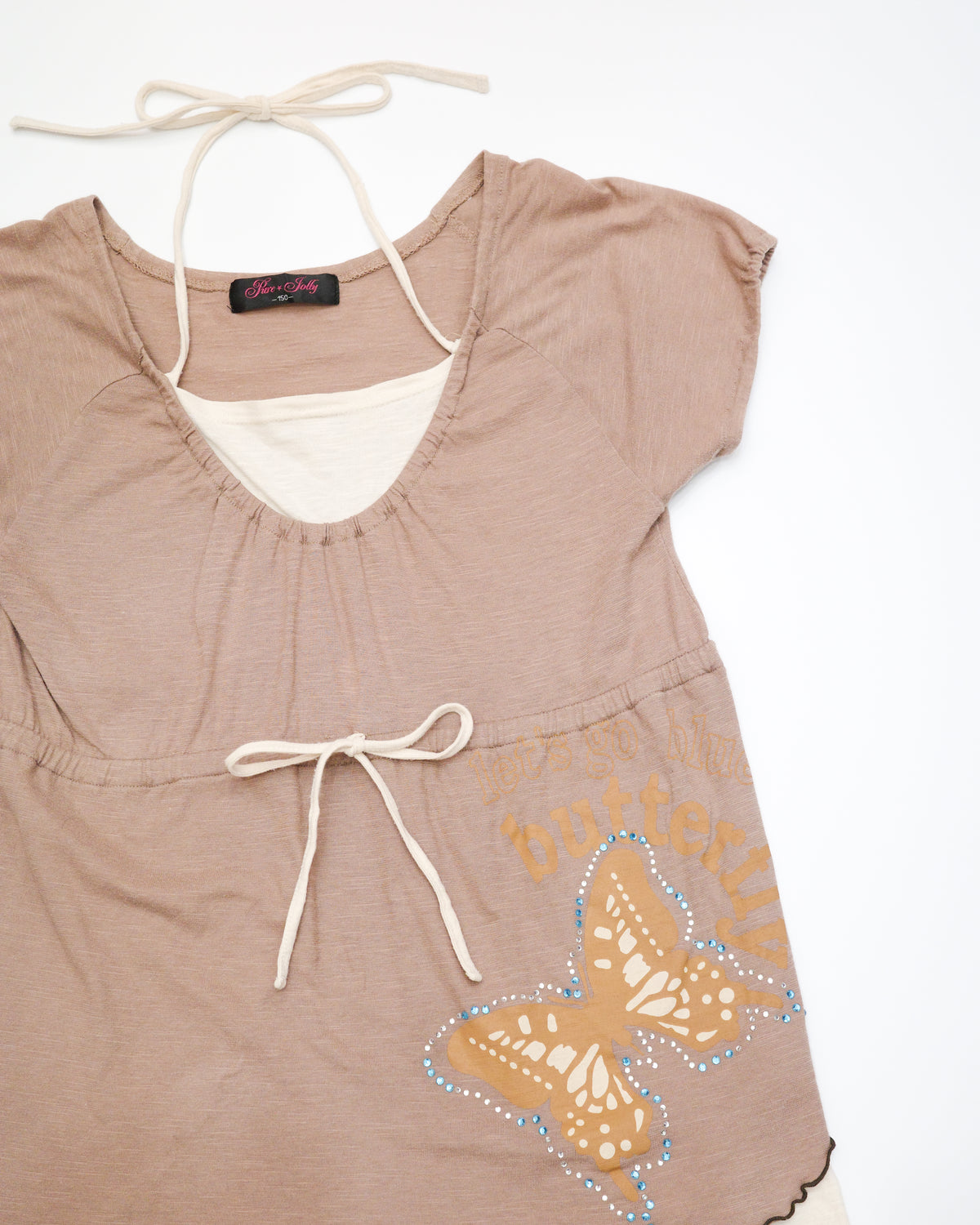 Taupe Butterfly Print Layered Halter Top