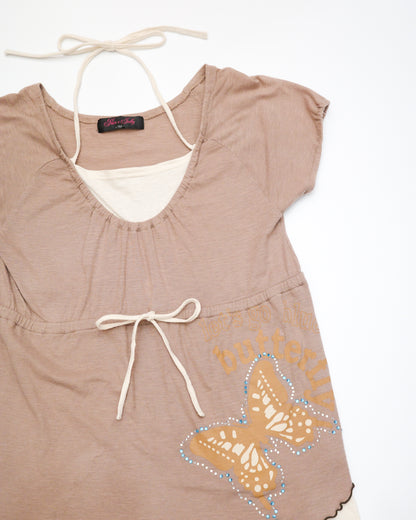 Taupe Butterfly Print Layered Halter Top