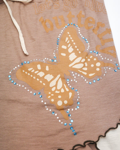 Taupe Butterfly Print Layered Halter Top