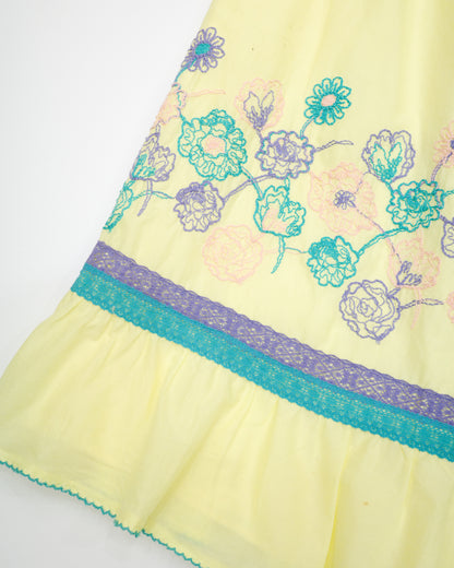 Yellow Embroidered Floral Smocked Cami Dress