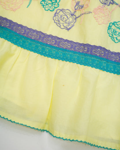 Yellow Embroidered Floral Smocked Cami Dress