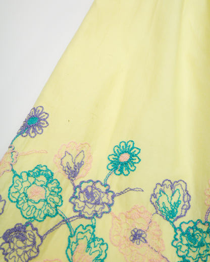 Yellow Embroidered Floral Smocked Cami Dress