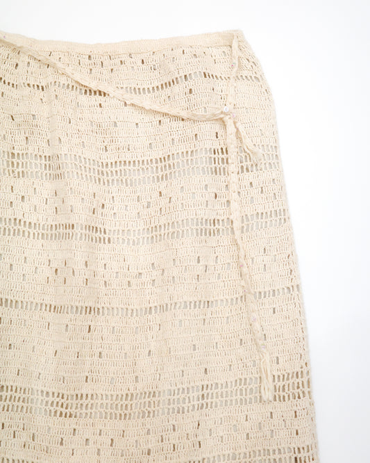 Cream Crochet Knit Fringe Skirt