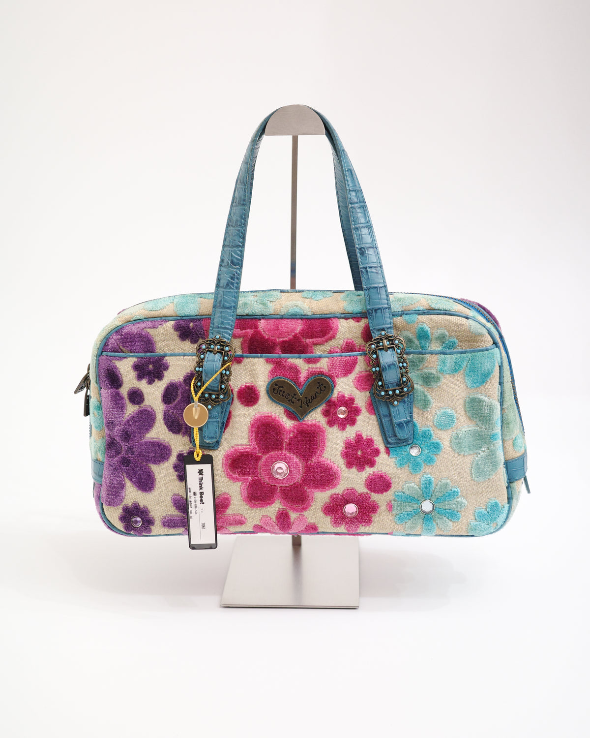Think Bee! Teal Velvet Bag