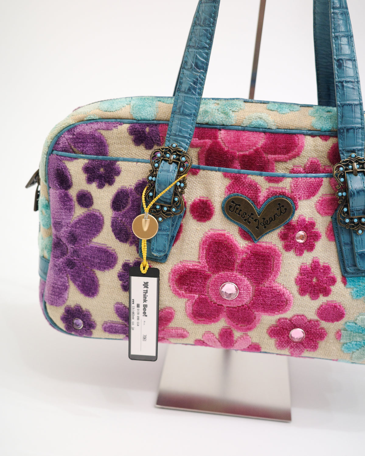 Think Bee! Teal Velvet Bag