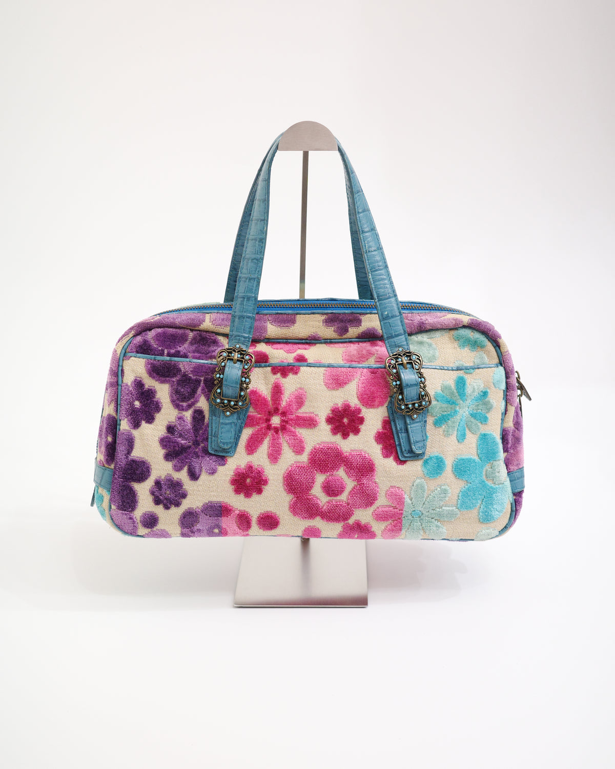Think Bee! Teal Velvet Bag