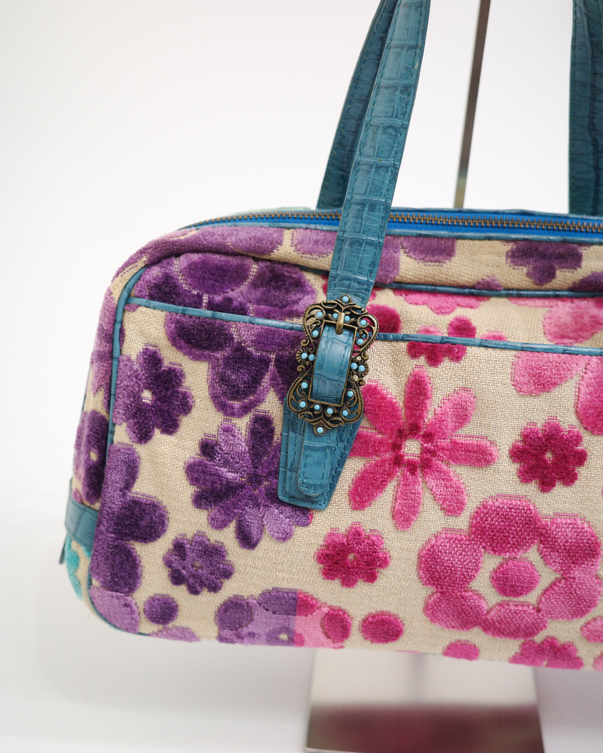 Think Bee! Teal Velvet Bag