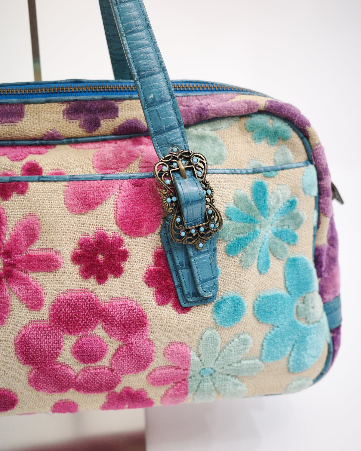 Think Bee! Teal Velvet Bag