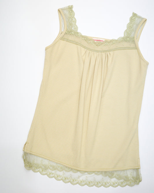 Yellow Striped Mesh-Lace Cami