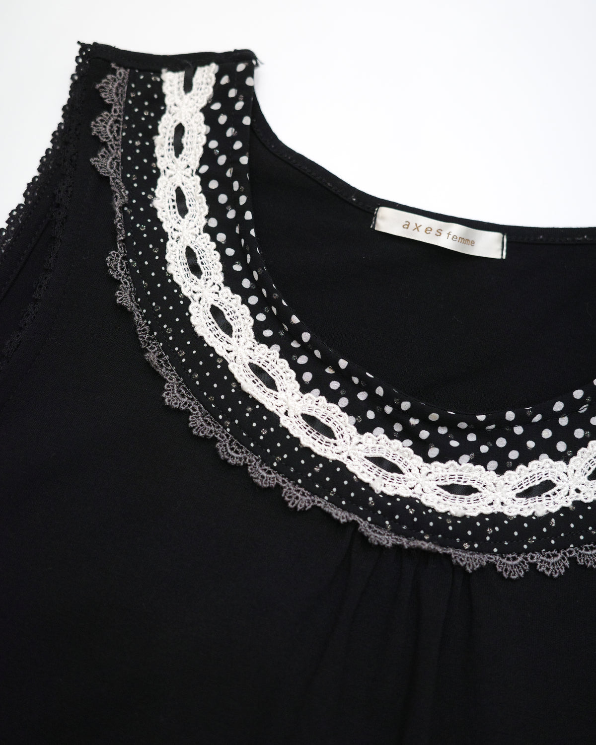 Axes Femme Black Polka Dot Lace Tank Top