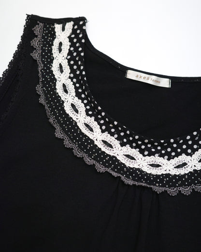 Axes Femme Black Polka Dot Lace Tank Top