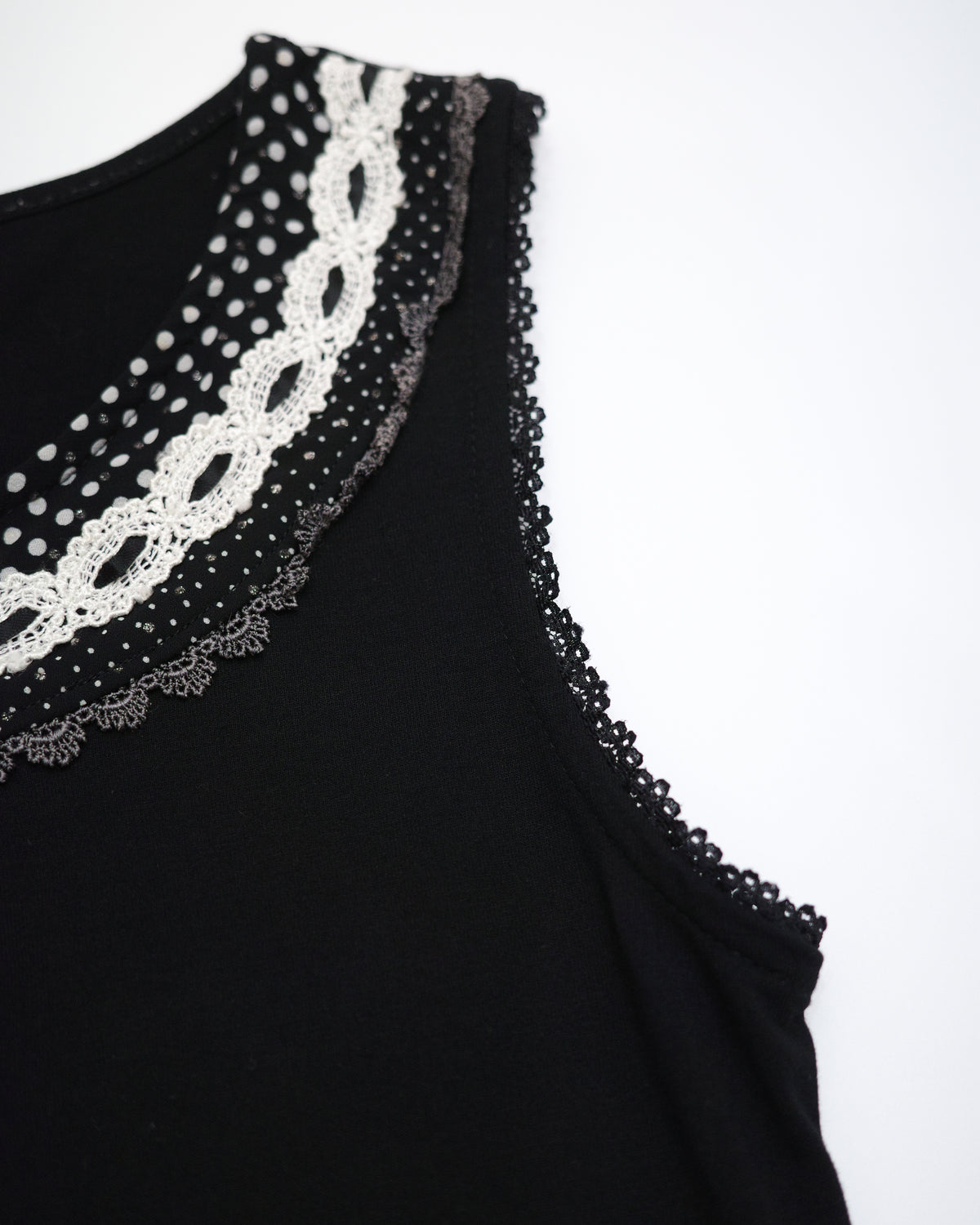 Axes Femme Black Polka Dot Lace Tank Top