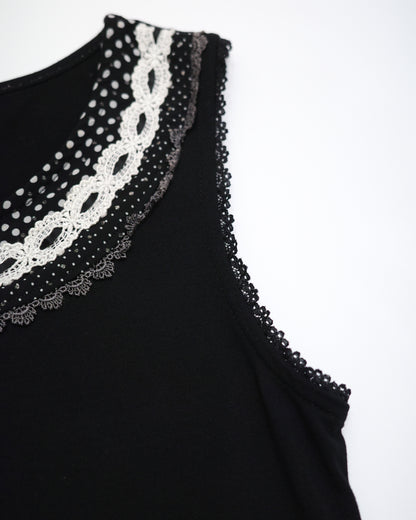 Axes Femme Black Polka Dot Lace Tank Top