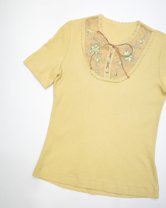 Mustard Floral Embroidery Top