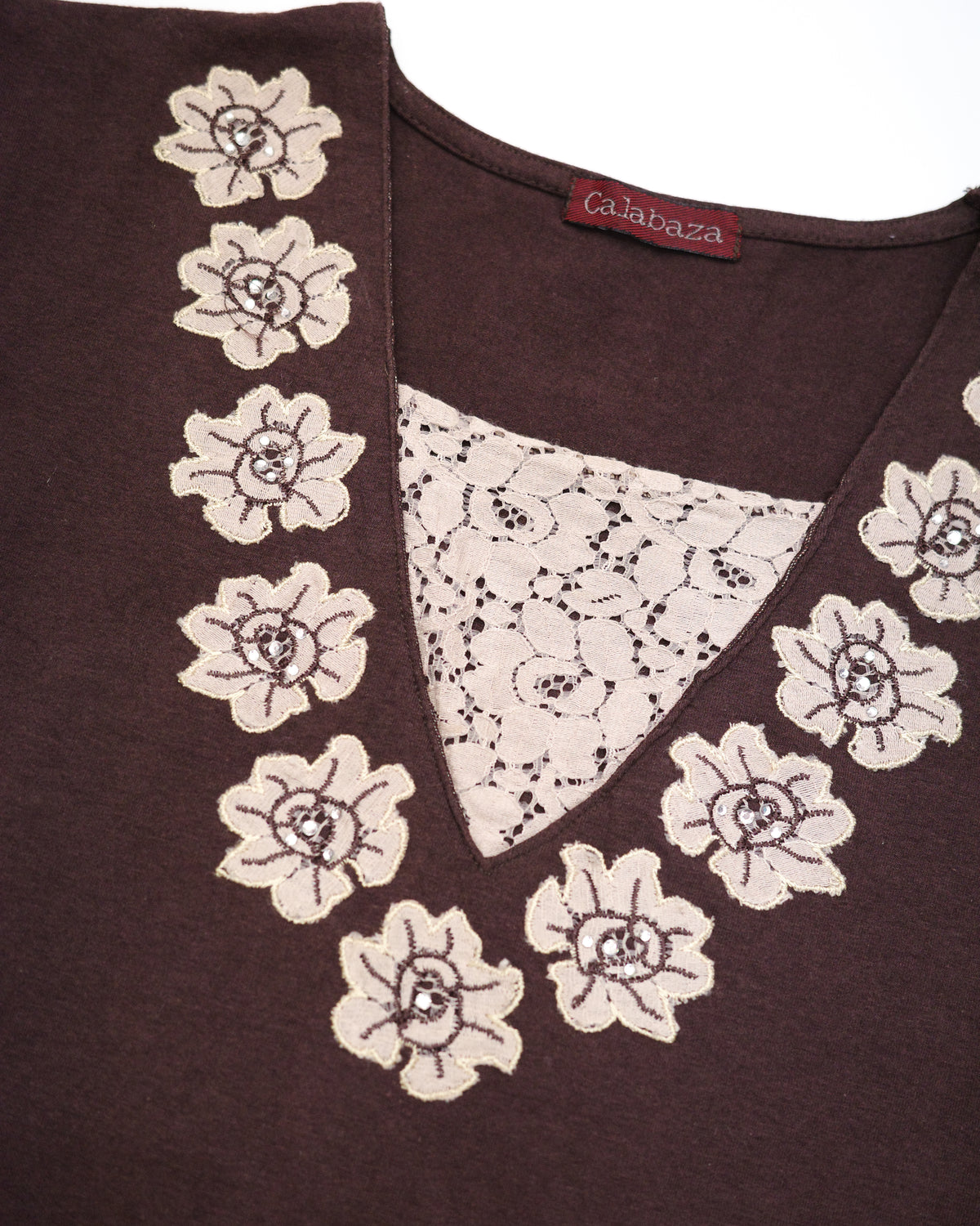 Brown Floral Embroidered Top