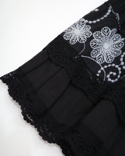 Black Floral Embroidered Tiered Skirt