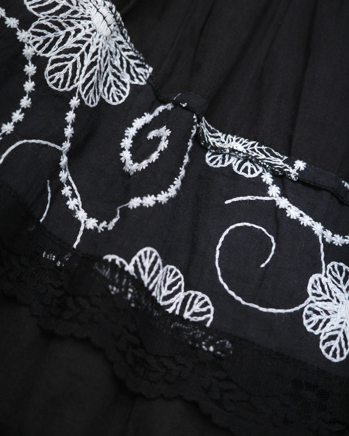 Black Floral Embroidered Tiered Skirt