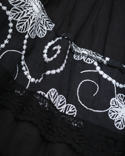 Black Floral Embroidered Tiered Skirt