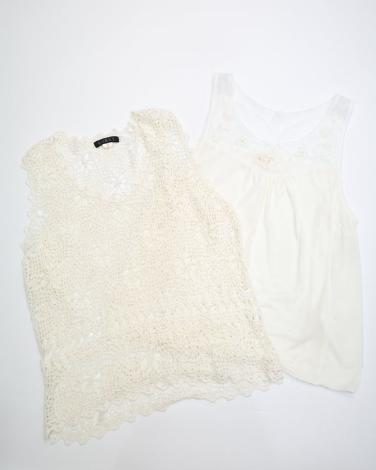 Off-white Lace & Crochet Vest Set