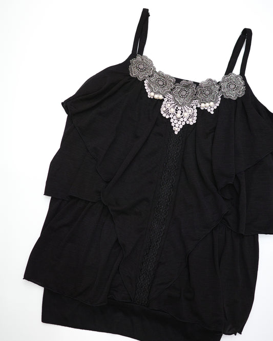 Axes Femme Black Tiered Lace Cami