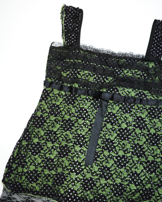 Lime & Black Dots Lace Cami