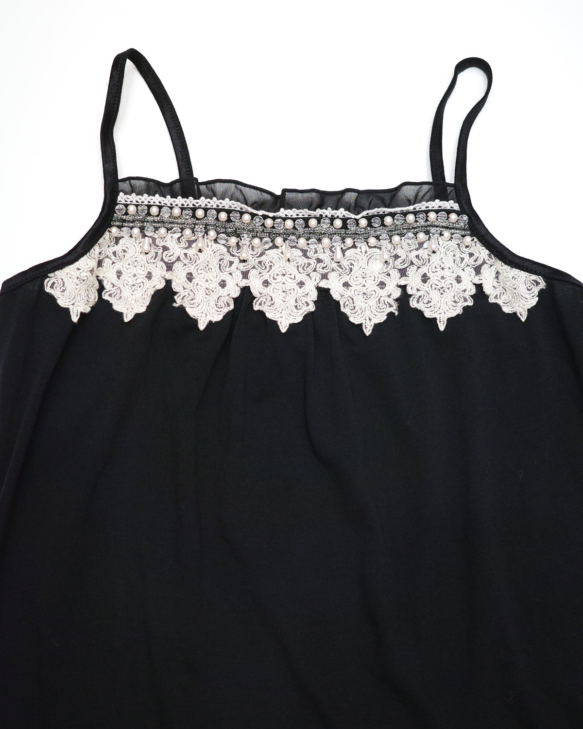Axes Femme Black Cami with Lace & Pearls Trim