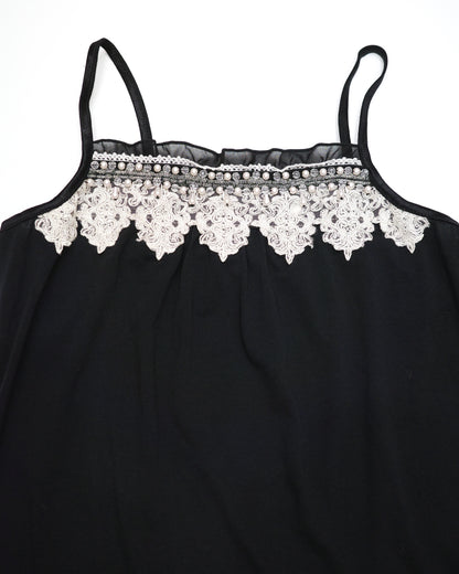Axes Femme Black Cami with Lace & Pearls Trim