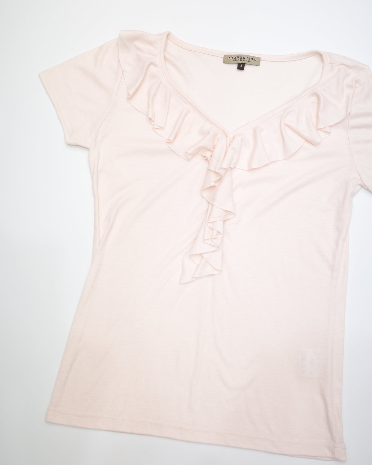 Pale Pink V-Neck Ruffle Top