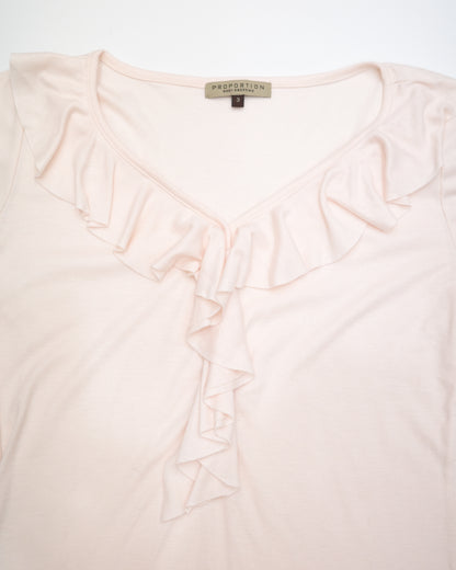 Pale Pink V-Neck Ruffle Top