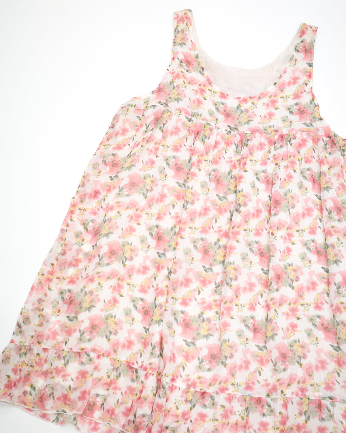 Pink Floral Chiffon Tiered Dress
