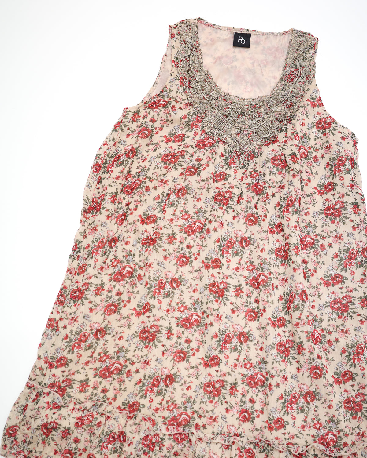 Floral Dress with Metallic Embroidery Neckline
