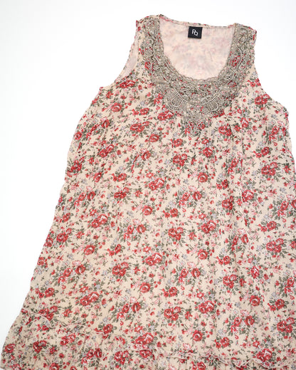Floral Dress with Metallic Embroidery Neckline