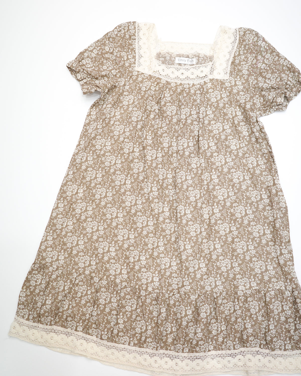 Beige Floral Square-Neck Dress