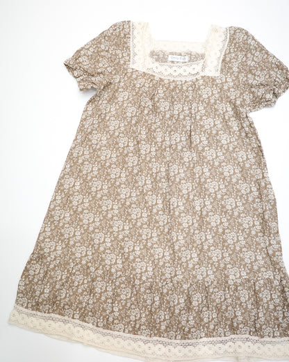 Beige Floral Square-Neck Dress