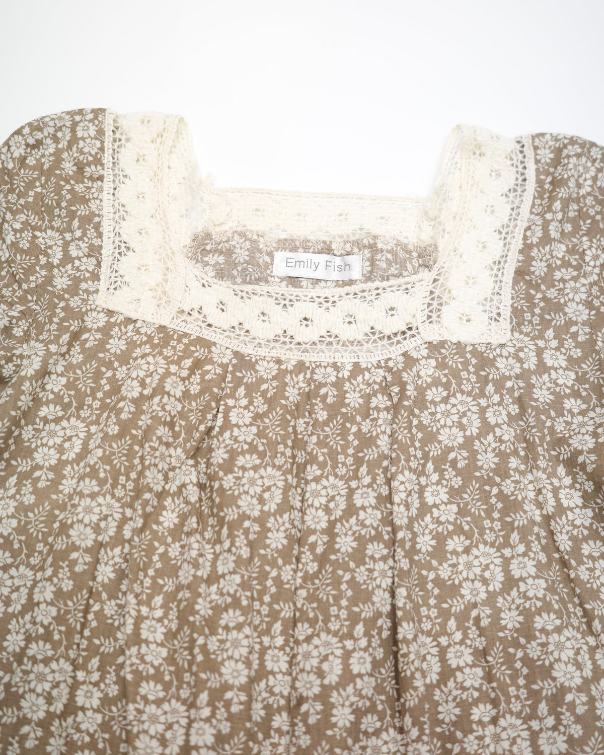 Beige Floral Square-Neck Dress
