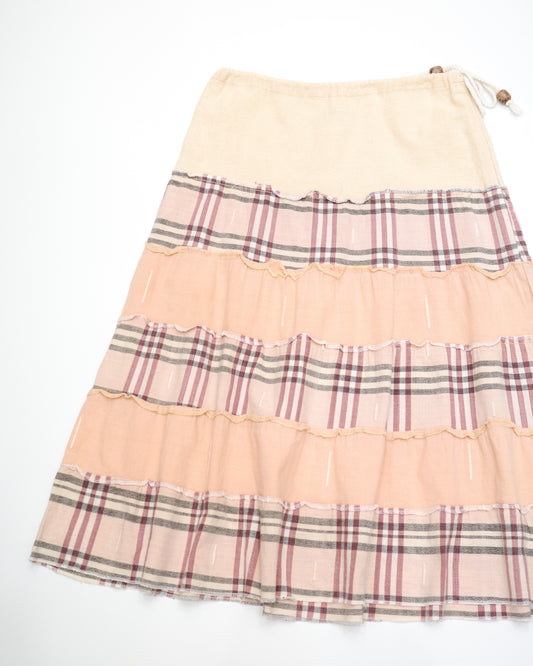 Pink Plaid Drawstring Skirt