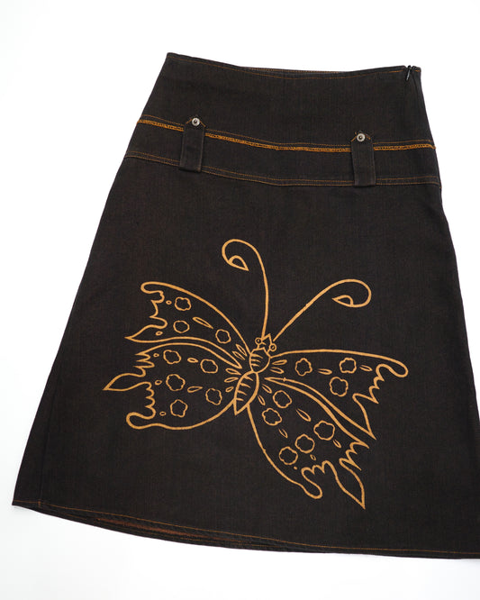 Denim Skirt w/ Butterfly Print
