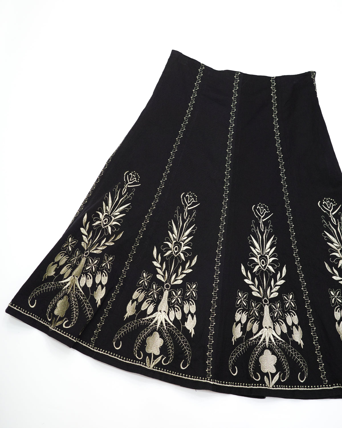 Black A-Line Skirt w/ Embroidery