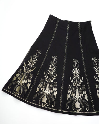 Black A-Line Skirt w/ Embroidery