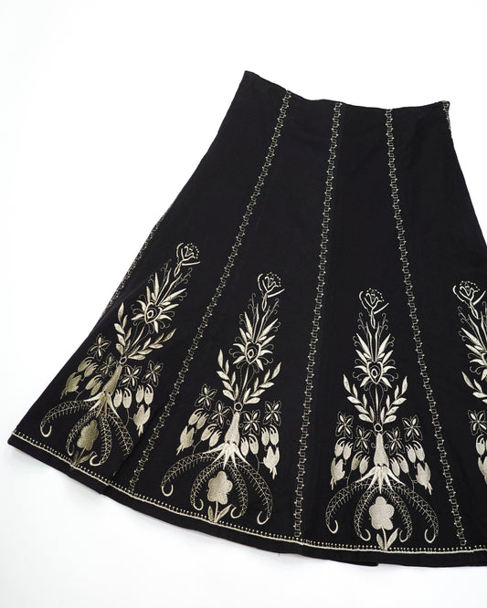 Black A-Line Skirt w/ Embroidery