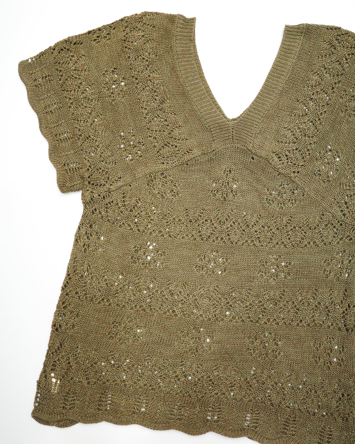 Olive Green V-Neck Knit Top