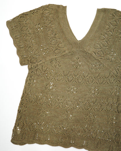 Olive Green V-Neck Knit Top